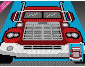 Patrón de crochet para camión de dieciocho ruedas, PDF Graphgan C2C, gráfico de manta para camión semirremolque (sin contar los números)