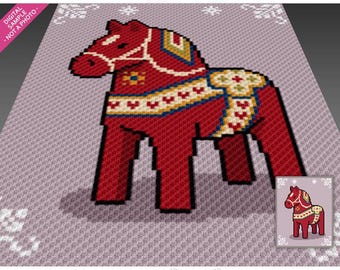 Scandinavian Dala Horse Crochet Graph Pattern, C2C Graphgan PDF, Nordic Folk Art Blanket Chart (No Counts Included)