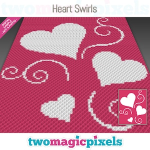 Graphique au crochet Heart Swirls (c2c, mini c2c, sc, hdc, dc, tss), point de croix, tricot; Téléchargement PDF, sans décompte ni instructions