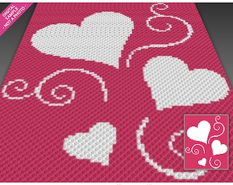 Heart Swirls crochet graph (c2c, mini c2c, sc, hdc, dc, tss), cross stitch, knitting; PDF download, no counts or instructions
