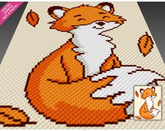 Autumn Fox crochet graph (c2c, mini c2c, sc, hdc, dc, tss), cross stitch, knitting; PDF download, no counts or instructions