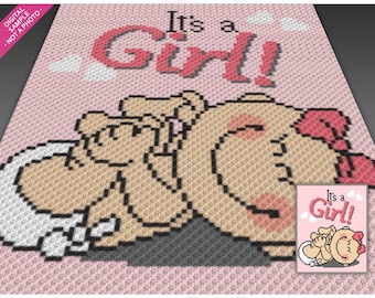 È una ragazza! grafico all'uncinetto (c2c, mini c2c, sc, hdc, dc, tss), punto croce, lavoro a maglia; Download PDF, nessun conteggio o istruzioni