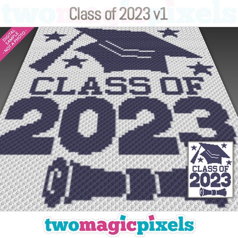 Class of 2023 v1 graph for crochet c2c/mini c2c, sc, hdc, dc, tss, cross stitch, knitting instant PDF download, no counts or instructions image 1