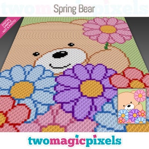 Spring Bear graph for crochet (c2c, mini c2c, sc, hdc, dc, tss), cross stitch, knitting; instant PDF download, no counts or instructions