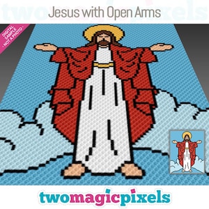 Jesus med öppna armar virkmönster, C2C Graphgan PDF, religiöst filtdiagram (inga räkningar ingår)