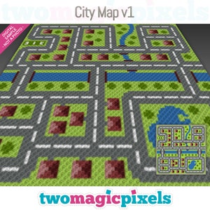Graphique au crochet City Map v1 (c2c, mini c2c, sc, hdc, dc, tss), point de croix, tricot; Téléchargement PDF, sans décompte ni instructions