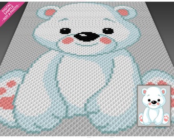 Baby Polar Bear Pattern, Corner to Corner Blanket, Cute Crochet Graphgan PDF Download, Nursery Decor, Baby Blanket, No Counts Included