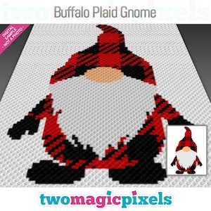 Buffalo Plaid Gnome crochet graph cross stitch; (c2c, mini c2c, sc, hdc, dc, tss); knitting; PDF download, no counts/ instructions