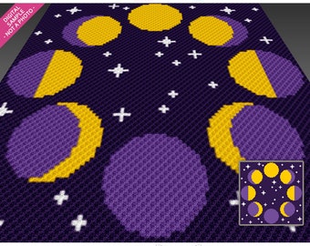 Moon Phases Pattern, Corner to Corner Blanket, Celestial Crochet Graphgan PDF Download, Lunar Decor, No Counts Included
