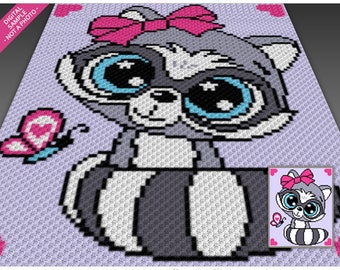 Baby Girl Raccoon graph for crochet (c2c/mini c2c, sc/hdc/dc/tss), cross stitch, knitting; instant PDF download, no counts or instructions