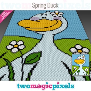 Spring Duck crochet graph (c2c, mini c2c, sc, hdc, dc, tss), cross stitch, knitting; PDF download, no counts or instructions