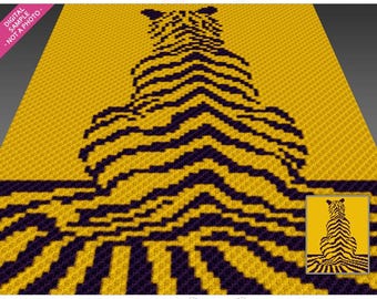 Optical Illusion Tiger Crochet Pattern, C2C Graphgan PDF, Geometric Tiger Blanket Chart (No Counts Included)