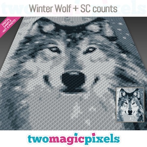 Winter Wolf crochet graph + SC row-by-row counts; instant PDF download