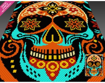 Wzór szydełkowy Mystic Skull 1, C2C Graphgan PDF, schemat na koc w kształcie gotyckiej czaszki z cukru (bez uwzględnienia liczby)