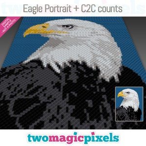 Adler Portrait Häkelgrafik + C2C Reihe für Reihe zählt; sofortiger PDF-Download