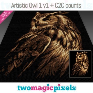 Graphique au crochet artistique Owl 1 v1 + comptage ligne par ligne C2C ; téléchargement PDF instantané