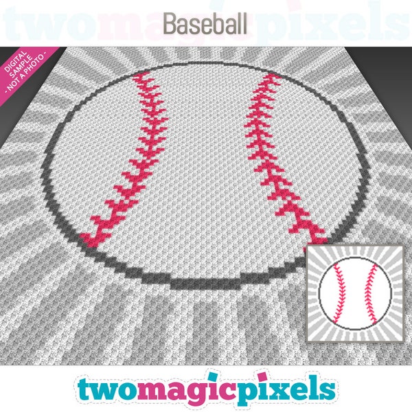 Baseball crochet graph cross stitch; (c2c, mini c2c, sc, hdc, dc, tss); knitting; PDF download, no counts/ instructions