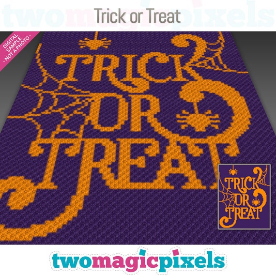 Trick or Treat graph for crochet (c2c, mini c2c, sc, hdc, dc, tss), cross stitch, knitting; instant PDF download, no counts/instructions