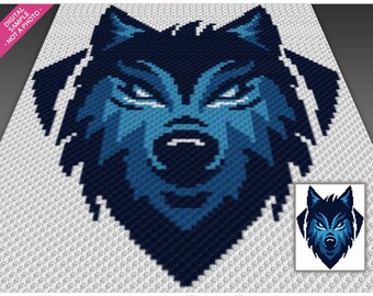 Wolf Head crochet graph (c2c, mini c2c, sc, hdc, dc, tss), cross stitch, knitting; PDF download, no counts or instructions