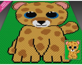 Baby Leopard  crochet graph cross stitch; (c2c, mini c2c, sc, hdc, dc, tss); knitting; PDF download, no counts/ instructions