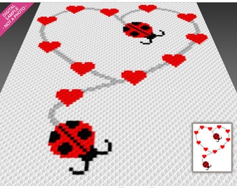 Lovely Ladybugs crochet graph (c2c, mini c2c, sc, hdc, dc, tss), cross stitch, knitting; PDF download, no counts or instructions