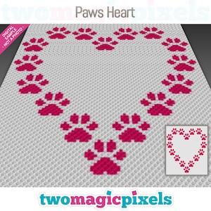 Motif pattes de coeur, couverture d'un coin à l'autre, téléchargement PDF Graphgan pour les amoureux des animaux de compagnie, thème chien et chat, décoration d'intérieur, aucun compte