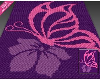 Wzór szydełkowy na sylwetkę motyla i orchidei, C2C Graphgan PDF, elegancki schemat na narzutę z motywem kwiatowym (bez uwzględnienia liczby elementów)
