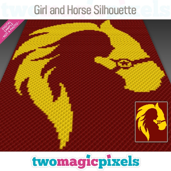 Graphique au crochet Girl and Horse Silhouette (c2c, mini c2c, sc, hdc, dc, tss), point de croix, tricot; Téléchargement PDF, sans décompte ni instructions