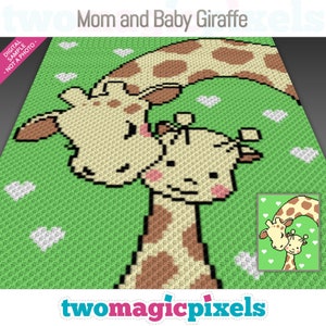 Modello giraffa mamma e bambino, coperta angolo ad angolo, PDF da scaricare con tema safari all'uncinetto Graphgan, arredamento per la cameretta dei bambini, nessun conteggio incluso