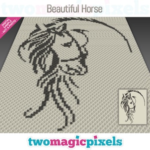 Beautiful Horse crochet graph (c2c, mini c2c, sc, hdc, dc, tss), cross stitch, knitting; PDF download, no counts or instructions