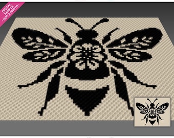 Floral Bee Silhouette crochet graph (c2c, mini c2c, sc, hdc, dc, tss), cross stitch, knitting; PDF download, no counts or instructions