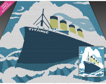 The Titanic crochet graph cross stitch; (c2c, mini c2c, sc, hdc, dc, tss); knitting; PDF download, no counts/ instructions