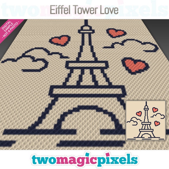 Eiffel Tower Love Crochet Pattern, C2C Graphgan PDF, Paris Blanket Chart (No Counts Included)