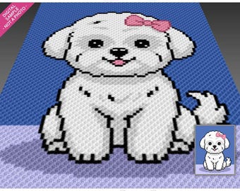 Bichon Frise Sitting Pretty Crochet Graph Pattern, C2C Graphgan PDF, Cute Dog Blanket Chart (No Counts Included)