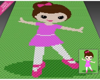 Little Ballerina crochet graph cross stitch; (c2c, mini c2c, sc, hdc, dc, tss); knitting; PDF download, no counts/ instructions