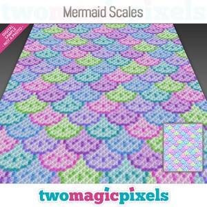 May include: A crochet pattern featuring mermaid scales in shades of blue, green, purple, and pink. The pattern is designed to be worked in rows and uses a variety of stitches to create the scales. The pattern is perfect for creating a blanket, throw, or other home decor item.