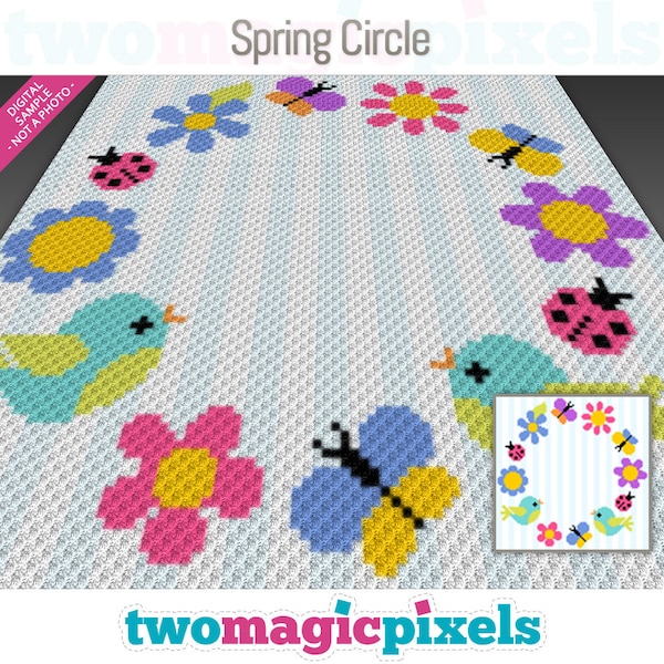 Spring Circle crochet graph (c2c, mini c2c, sc, hdc, dc, tss), cross stitch, knitting; PDF download, no counts or instructions