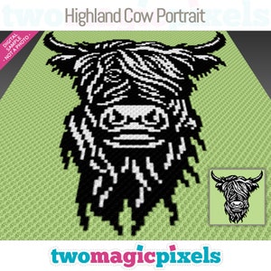 Highland Cow Portrait Pattern, Corner to Corner Blanket, Farmhouse Crochet Graphgan PDF Download, Rustic Country Decor, No Counts Included
