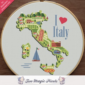 I Love Italy - Cross Stitch Pattern PDF - Instant download - Modern Cross Stitch