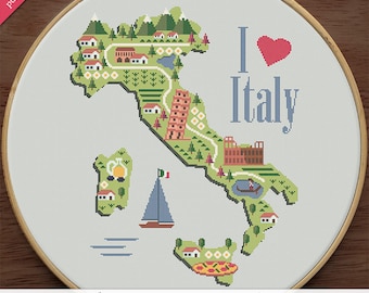 I Love Italy - Cross Stitch Pattern PDF - Instant download - Modern Cross Stitch