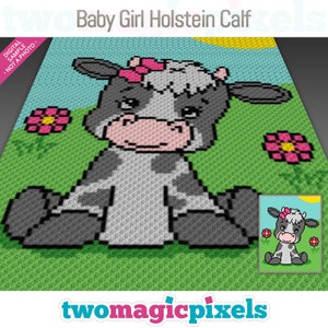 Baby Girl Holstein Calf crochet graph cross stitch; (c2c, mini c2c, sc, hdc, dc, tss); knitting;  PDF download, no counts/ instructions