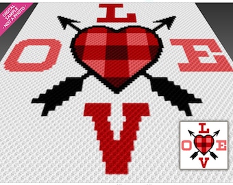 Buffalo Plaid Love Crochet Pattern, C2C Graphgan PDF, Rustic Heart Blanket Chart (No Counts Included)