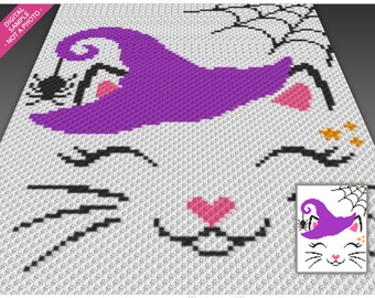 Halloween Cat crochet graph cross stitch; (c2c, mini c2c, sc, hdc, dc, tss); knitting; PDF download, no counts/ instructions