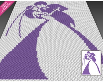 Bride and Groom Silhouette graph for crochet (c2c, mini c2c, sc, hdc, dc, tss), cross stitch, knitting; PDF download, no counts/instructions