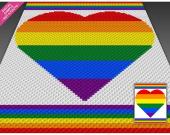 Rainbow Heart Crochet Pattern, C2C Graphgan PDF, Heart Blanket Chart (No Counts Included)