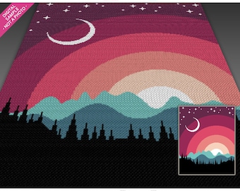 Forest Sunset crochet graph; cross stitch; (c2c, mini c2c, sc, hdc, dc, tss); knitting; PDF download, no counts/ instructions