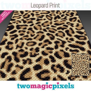 Puede incluir: Un patrón digital para un proyecto de crochet con un diseño de estampado de leopardo. El patrón está formado por pequeños cuadrados en tonos marrones, negros y crema.