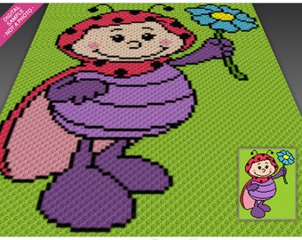 Spring Ladybug crochet graph (c2c, mini c2c, sc, hdc, dc, tss), cross stitch, knitting; PDF download, no counts or instructions