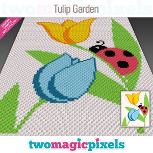 Punto de cruz gráfico de crochet Tulip Garden; (c2c, mini c2c, sc, hdc, dc, tss); tejido de punto; Descarga en PDF, sin recuentos/instrucciones