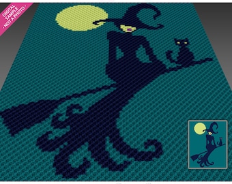 Witch on a Broom Crochet Graph Pattern, C2C Graphgan PDF, Spooky Halloween Blanket Chart (No Counts Included)